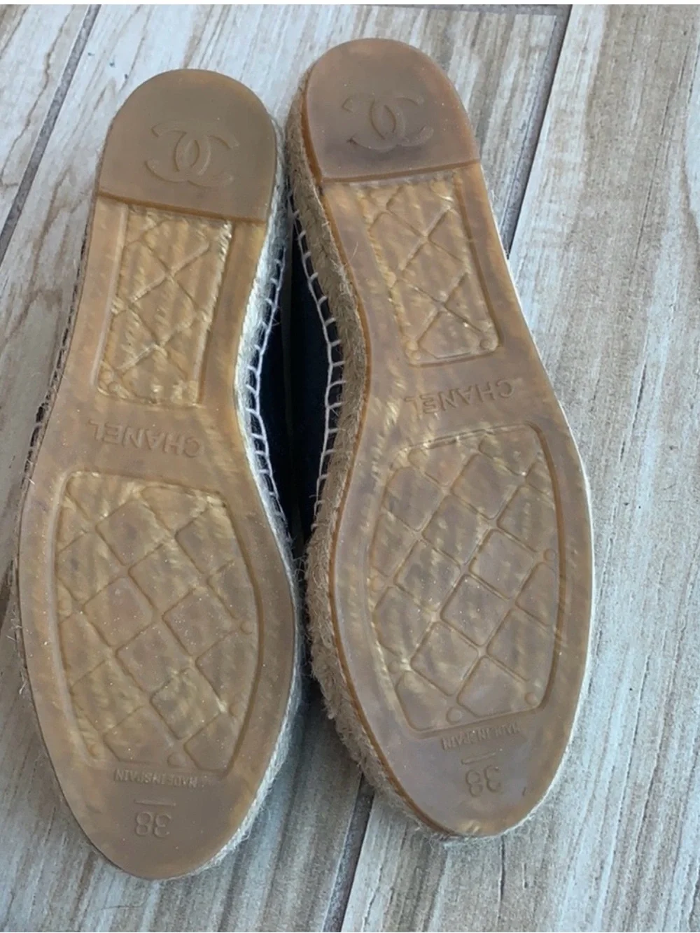 CHANEL Black Leather Espadrille Slip-On Flats